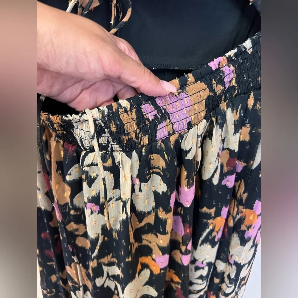 LOFT NWT Metallic Clip Gardenia Cutout High Slit Floral Maxi Dress Size SP - Picture 8 of 15